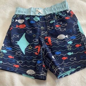 Circo Toddler Boys Navy Blue Fish Animal Ocean Print Swim Trunks 2T